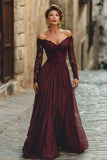 Cabernet A Line Off the Shoulder Maxi Mother of the Bride Dress with Lace