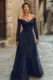 Cabernet A Line Off the Shoulder Maxi Mother of the Bride Dress with Lace
