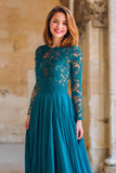 A-Line Peacock Blue Applique Mother of the Bride Dress