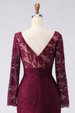 Cabernet Lace Mermaid V-Neck Appliqued Long Mother of the Bride Dress
