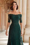 Dark Green A-Line Off the Shoulder Lace Appliques Mother of the Bride Dress