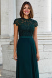 Peacock Green A-Line Lace Appliques Long Mother of the Bride Dress