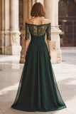 A-Line Off the Shoulder Lace Applique Pine Mother of the Bride Dress