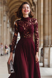 A-Line Cabernet Lace Applique Chiffon Mother of the Bride Dress