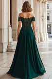 A-Line Off the Shoulder Applique Pine Mother of the Bride Dress