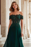 A-Line Off the Shoulder Applique Pine Mother of the Bride Dress