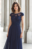 Navy A-Line Lace Appliques Chiffon Mother of the Bride Dress