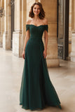 Off the Shoulder A-Line Pine Long Mother of the Bride Dress