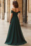 Off the Shoulder A-Line Pine Long Mother of the Bride Dress