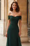Off the Shoulder A-Line Pine Long Mother of the Bride Dress