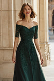 Pine A-Line Off the Shoulder Applique Mother of the Bride Dress with Beading