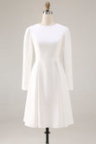 Simple Ivory A-Line Satin Midi Engagement Dress
