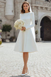 Simple Ivory A-Line Satin Midi Engagement Dress