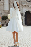 Simple Ivory A-Line Satin Midi Engagement Dress