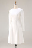 Simple Ivory A-Line Satin Midi Engagement Dress