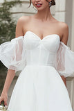 Sweetheart Neck A-Line Ivory Midi Tulle Engagement Dress