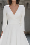 A-Line Ivory V-Neck Midi Engagement Dress