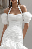 Ivory Halter Bodycon Mini Tiered Engagement Dress with Ruffles