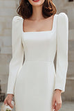 Ivory Square Neckline Bodycon Midi Engagement Dress