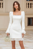 Ivory Square Neckline Bodycon Mini Engagement Dress