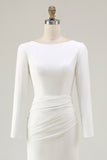 Ivory Boat Neck Long Sleeve Wedding Dress with Slit