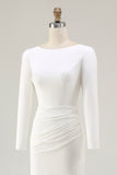 Ivory Boat Neck Long Sleeve Wedding Dress with Slit