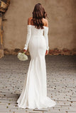 Ivory Mermaid Off The Shoulder Long Sleeves Wedding Dress with Slit