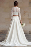 Ivory 2 Piece A Line Bateau Neck Wedding Dress with Lace