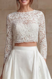 Ivory 2 Piece A Line Bateau Neck Wedding Dress with Lace