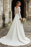 Ivory Beach Deep V-Neck A Line Wedding Dress with Lace