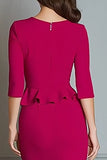 Fuchsia V Neck Mermaid Midi Work Dress with Sleeves