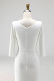 Ivory Sheath Ruched Midi Work Dress with Half Sleeves