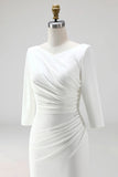 Ivory Sheath Ruched Midi Work Dress with Half Sleeves