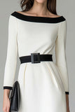 Black White Off the Shouder Sheath Midi Work Dress