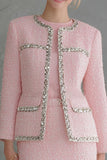 2 Piece Pink Tweed Bodycon Long Sleeves Short Work Suits