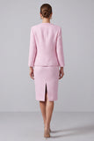 Pink Sheath Tweed 2-piece Long Sleeve Work Dress