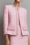 Pink Sheath Tweed 2-piece Long Sleeve Work Dress
