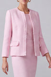 Pink Sheath Tweed 2-piece Long Sleeve Work Dress