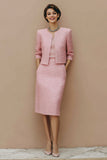 Pink Pencil Tweed Midi 2 Piece Work Dress