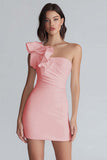 Ruched One Shoulder Bodycon Little White Dress