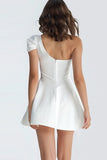 One Shoulder A Line Satin Little White Dress