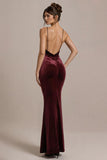 Burgundy Velvet Spaghetti Straps Mermaid Formal Dress