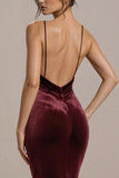 Burgundy Velvet Spaghetti Straps Mermaid Formal Dress