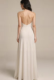 Strapless Ivory Backless Evening Dress with Slit
