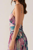 Purple Spaghetti Straps Printed Formal Dress