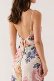 Pink Floral Spaghetti Straps Sheath Evening Dress