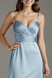 Sky Blue Spaghetti Straps Evening Dress with Ruffles