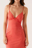 Orange Spaghetti Straps Sheath Evening Dress