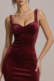 Burgundy Bodycon Velvet Midi Formal Dress