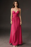 Watermelon Spaghetti Straps Long Evening Dress